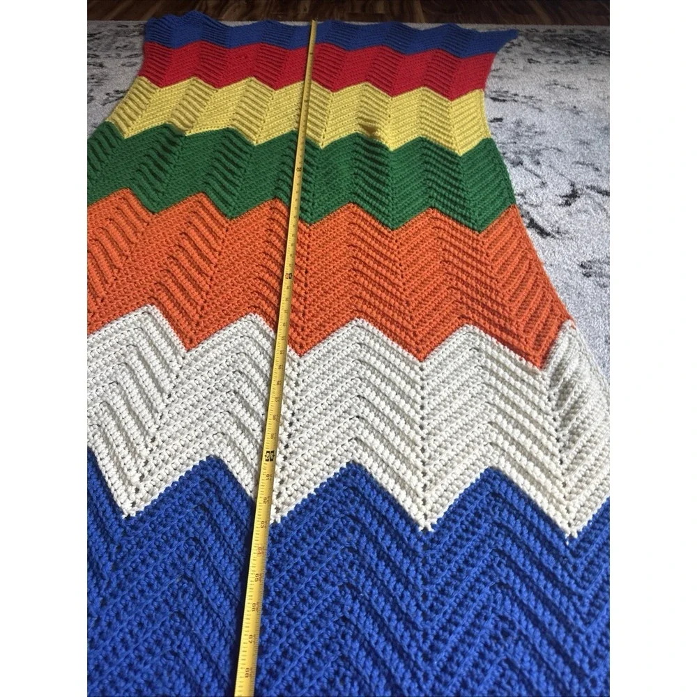 Vintage Handmade Afghan Multicolored Throw Knit Blanket  116